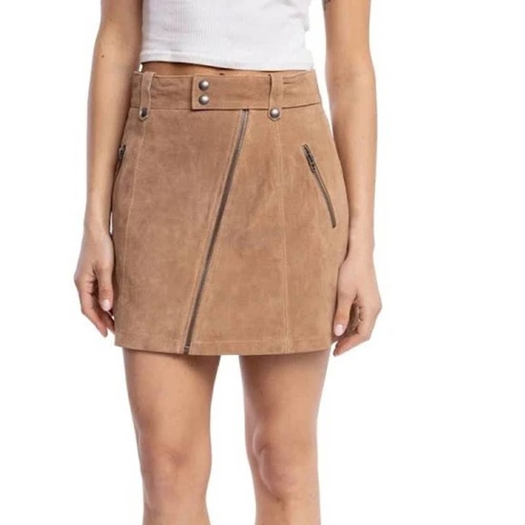 BLANKNYC Zip & Snap Suede 100% Leather Tan/Fawn Miniskirt size 26 NWT MSRP $98 - Picture 1 of 15